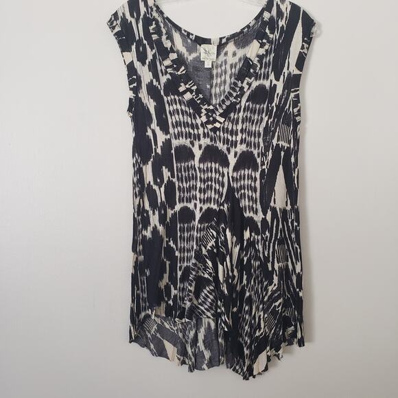 Anthropologie Western Wear Rayon Tank Tunic Blouse Flowy Black Cream Medium - Picture 1 of 8